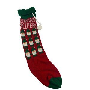 Vintage Knit Christmas Stocking Santas Helpers Elves Red Green Holiday 22" in pr